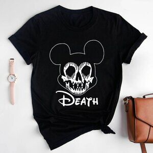 Disney Mickey Mouse Skull Shirt Cartoon Graphic Fan Gift Retro Halloween Vintage